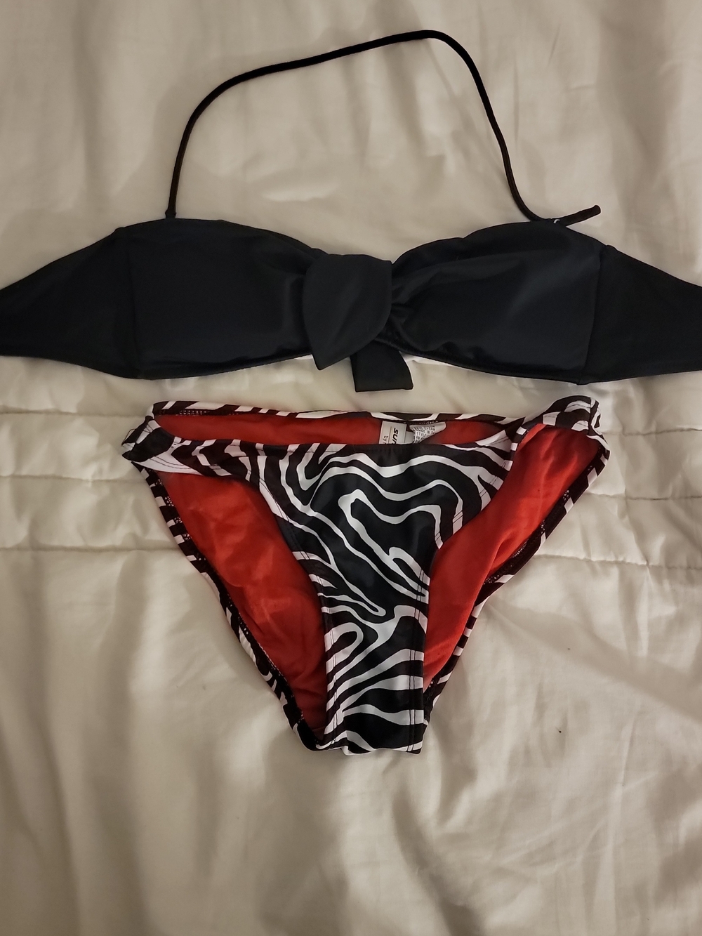 Black Bandeau Top with Zebra-Print Bikini Bottom - Women's Swim